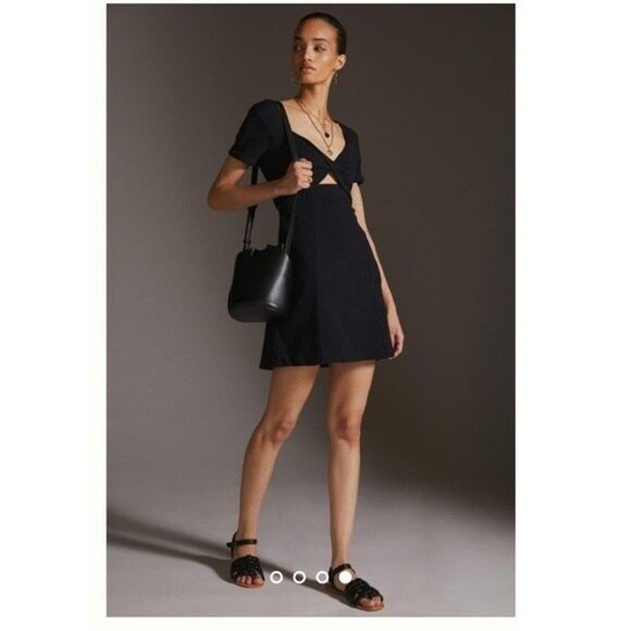 NWT Anthropologie Maeve Cut-Out Black Textured Mini Dress Small - Picture 2 of 7